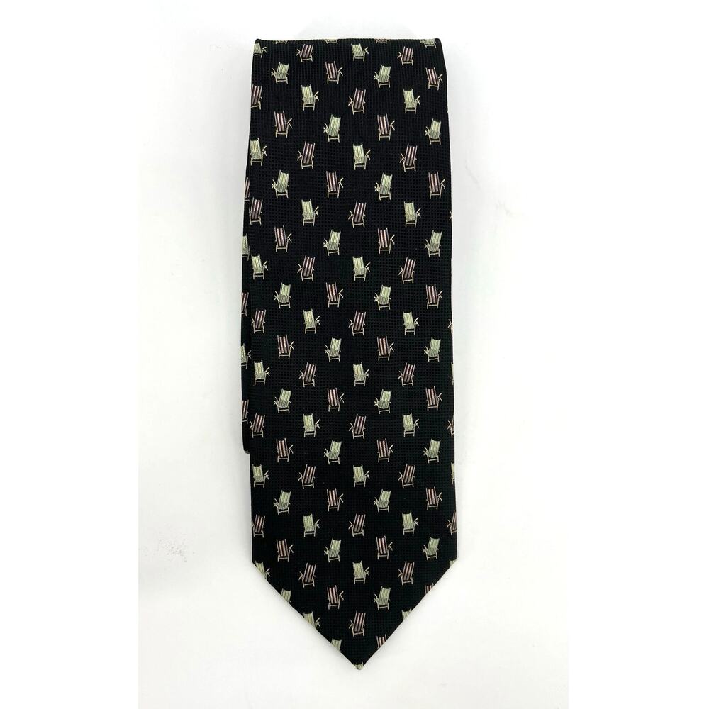 Tommy Bahama Men's 100% Silk Necktie Navy Beach Chairs Vacation Ready